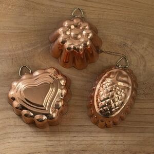 Vintage Copper Mini Jelly Mold Set of 3 Heart Bundt Pineapple Wall Decor Kitchen